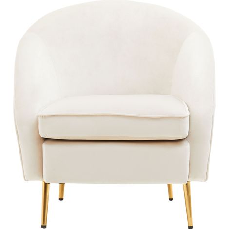 Interiors by Premier Beige Velvet Armchair with Cushion, Plush Foam Seat With Gold Finish Metal Legs, Living Room Accent Chair (1/5)