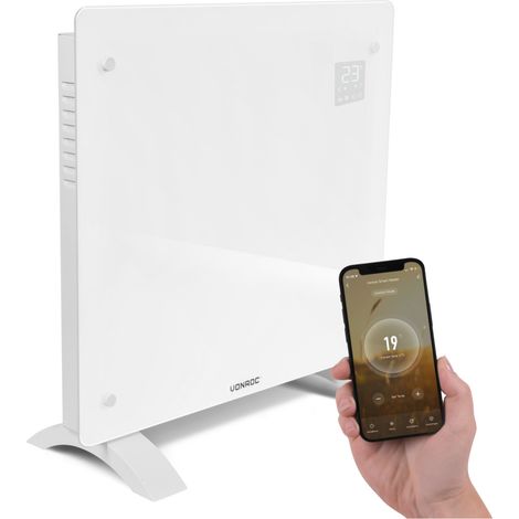 VONROC Panneau en verre 1000W Premium - 12m2 – Commande manuelle et Wi-Fi – Thermostat réglable et minuterie - Blanc (1/8)