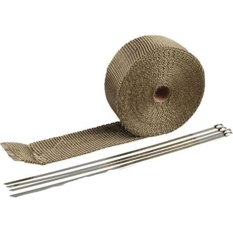 Sollbry Auspuff-Hitzeschutzband 2,5 cm x 5 m Wärmedämmband mit 4 Edelstahlbefestigungen für Motorrad-Auspuffkrümmer (Titan) (1/5)