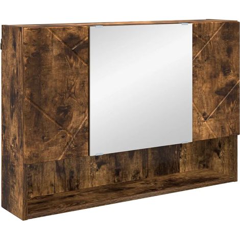 Armoire miroir moderne rangement pratique salle de bain 80 x 17 x 55 cm en bois d'ingénierie chêne fumé (1/5)