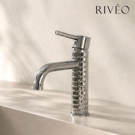 Mitigeur lavabo chromé à motif texturé pour lavabo et vasque - RIVÉO (1/5)