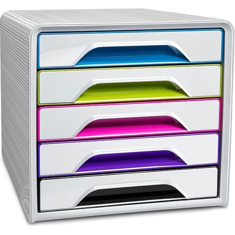 Bloc de classement Module Organisateur 5 tiroirs Rangement documents Bureau Smoove Gloss Multicolore Arctic (1/5)