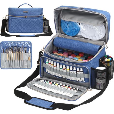 Sac de rangement organisateur pour fournitures artistiques avec support de pinceau amovible et cloison – Étui de transport pour maison/voyage/extérieur compatible avec feutres, peinture acrylique (1/5)