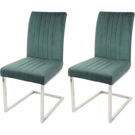 Lot de 2 chaises cantilever HHG-096, chaise visiteur chaise de conférence, velours inox brossé, vert