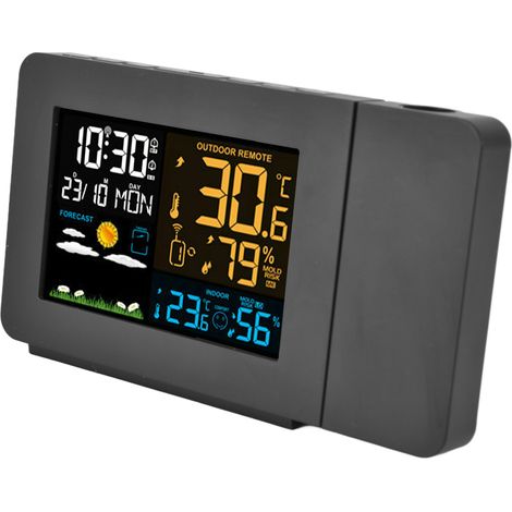Innen- und Außenthermometer mit 60 m Reichweite, Uhrprojektionsfunktion, Temperaturvorhersage, digitalem Hygrometer, EU 100–240 V (1/5)