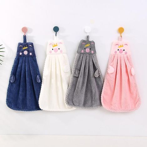 Lot de 4 serviettes pour enfants, motif animaux mignons, en microfibre, séchage rapide et absorbantes. (1/5)