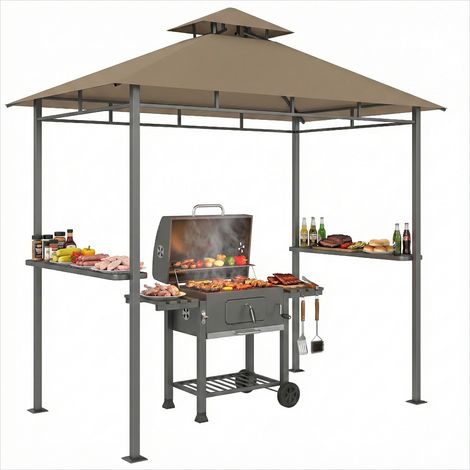 Tonnelle de jardin avec abri barbecue 245 x 146 x 255 cm métal (1/5)