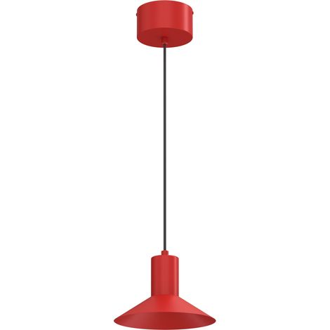 Suspension minimaliste rouge, abat-jour cône aplati 20 cm, métal, GU10 (1/2)