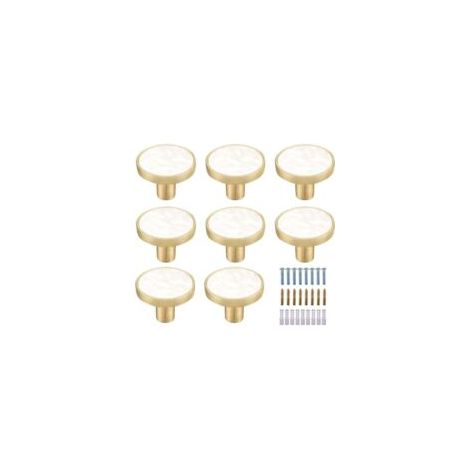 Set di 8 pomelli rotondi in ottone marmorizzato bianco per mobili - Pomelli decorativi bianchi per cassetti - Pomelli dorati per comò, mobili da cucina, appendiabiti - Crezuo (1/4)