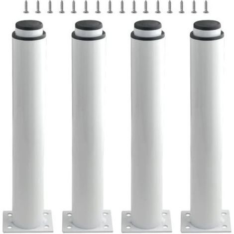 Lot de 4 - Pieds de meubles - Support réglable - Acier robuste avec base anti-rayures - Pour table lit canapé - Blanc - 25x6,2cm à 42x6,2cm (1/5)