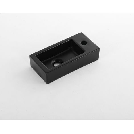 FugaFlow Eccelente Pietra Fontaine - 38x18,5x9cm - céramique - trou de robinet à droite - Mat Noir (1/5)