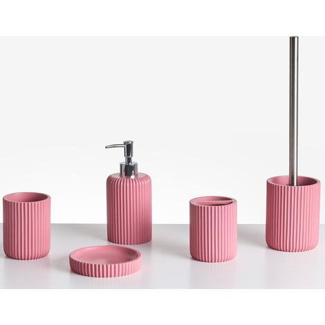Conjunto de 5 accesorios de baño jabonera dispensador de jabón escobilla de inodoro vaso soporte para cepillos de dientes rosa Camana