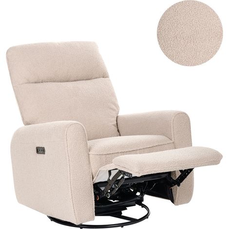 Electric Recliner Light Beige Armchair Boucle Swivel with USB Port Living Room Rustic Style FOBOS (1/5)