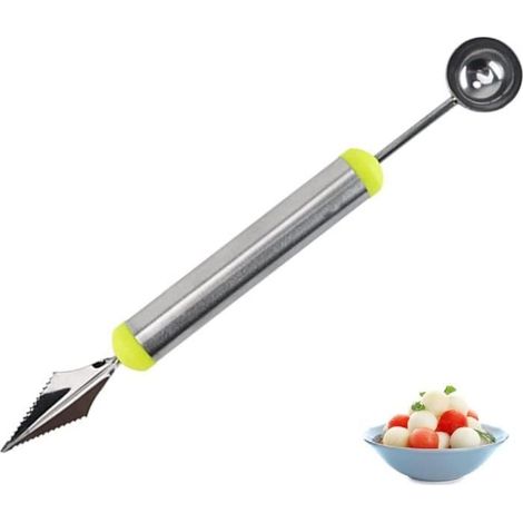 Outil à Découper Les Fruits Éplucheur,Cuillères à Fruits en Acier Inoxydable, Fruits Boule Cuillère 2 en 1,Fruits 2 en 1 Couteau. (1/2)
