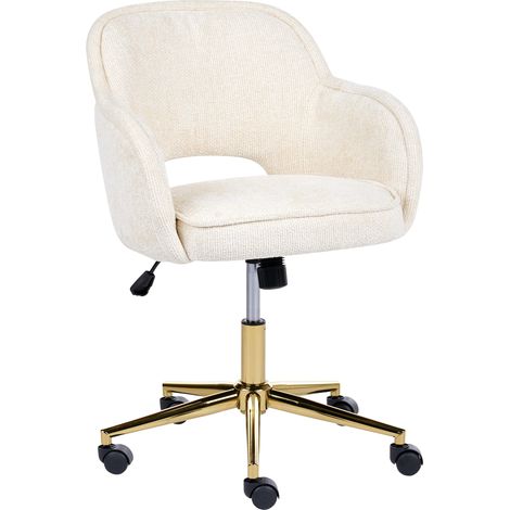 Silla de oficina tapizada en chenilla base giratoria altura regulable respaldo reclinable blanco crema Ember (1/5)