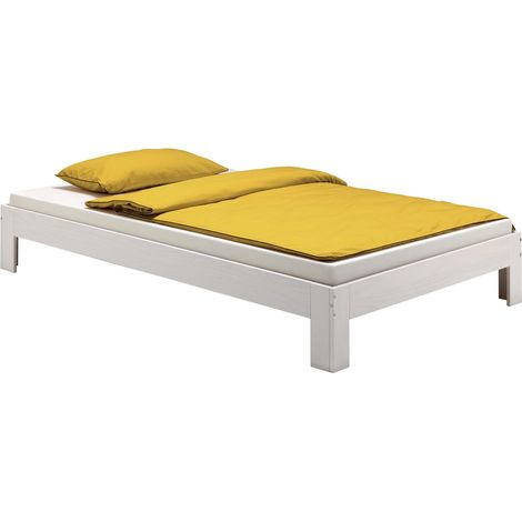 Lit futon THOMAS, en pin massif, 100 x 200 cm, lasuré blanc