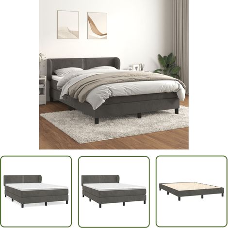 The Living Store Boxspringbett mit Matratze Dunkelgrau 140x190 cm Samt - Samtbett - Boxspringbett - Doppelbett - Bettauflage - Matratze (1/5)