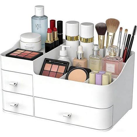 Organisateur de maquillage avec tiroirs, rangement chic pour cosmétiques, élégant porte-pinceaux, fards à paupières, lotions, rouges à lèvres et bijoux Noir (1/5)