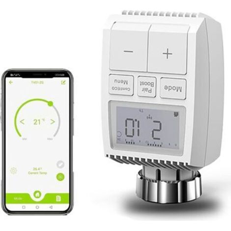 Tête thermostatique connectée WiFi – Compatible Alexa et Google Home – Programmable avec détection de fenêtre – Écran LCD lumineux