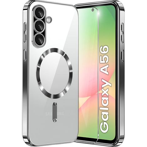 Funda para Samsung Galaxy A56 5G, Electro MagSafe, plateada + protector de pantalla de cristal (1/5)