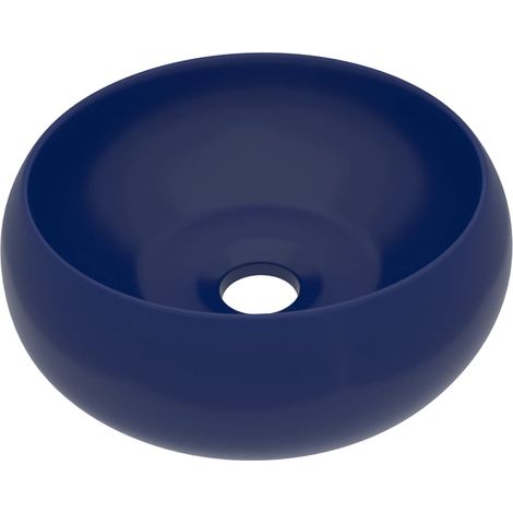 Lavabo rond de luxe vasque à poser de toilette lave-mains de salle de bain cuisine vestiaire maison intérieur 40 cm céramique bleu foncé mat