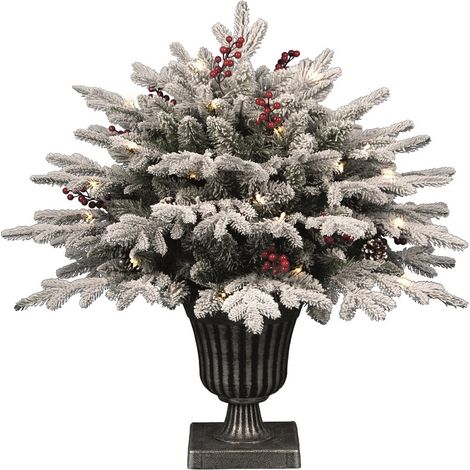 PINETTO INNEVATO FLOCCATO CON 70 LED, BACCHE E PIGNE, 75CM, CON VASO