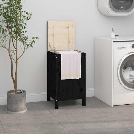 vidaXL Baúl para la colada madera maciza de pino negro 44x44x76 cm (1/5)
