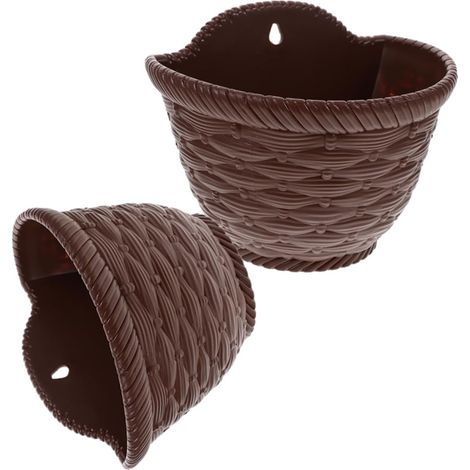 2-Piece Hanging Flower Pot for Balcony, Wall Planter with Woven Basket, Wall Mount for Outdoor Plants (1/5)