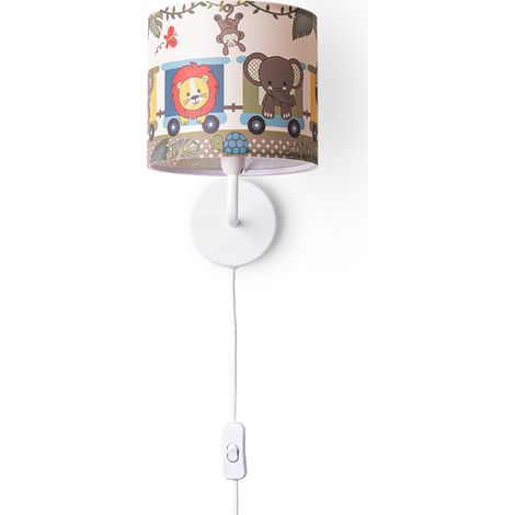 Paco Home Lampe Poser Chambre Enfant Chevet Abat-Jour Tissu Applique Ronde Animaux Lampe murale - Blanc, Design 2 (Ø18 cm)