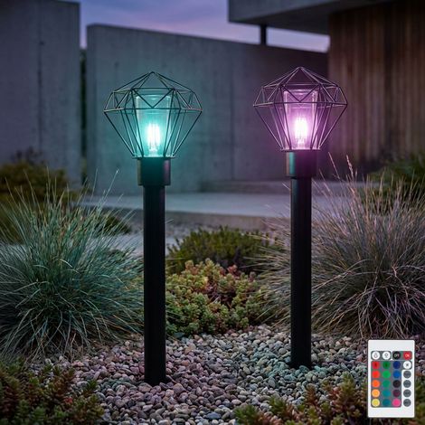 Lampada da terra dimmerabile con telecomando lampada da patio lampada da esterni industriale lampada da sentiero a LED con base in acciaio inossidabile nera, cambio colore RGB, LxH 22,5x100 cm, 2x