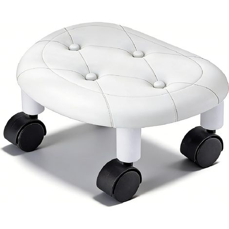 Tabouret Roulant Bas, 33,5 x 15 x 26 cm, Siège Flexible Rotatif à 360 avec roulettes, Universel Mobile, Siège Rond pour la Maison, Chambre de Bébé, Bureau (Blanc) (1/5)