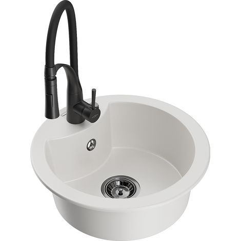 Mexen Diego fregadero de granito de 1 cubeta con grifo de cocina Aster, blanco - 6512-20-73450-70-B (1/5)