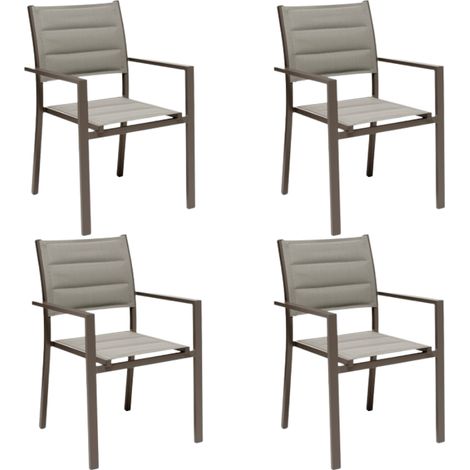 GLOUPIE Set 4 Poltrone Da Esterno Alamos In Alluminio Verniciato Marrone, Impilabile, L 57 x P 58 x H 86 Cm, Seduta In Textilene (1/5)