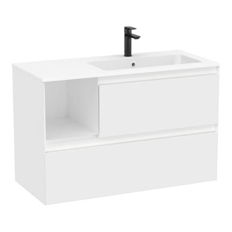 CONJUNTO MUEBLE TENUE 1000 2 CAJONES + LAVABO DERECHA STONEX BLANCO MATE