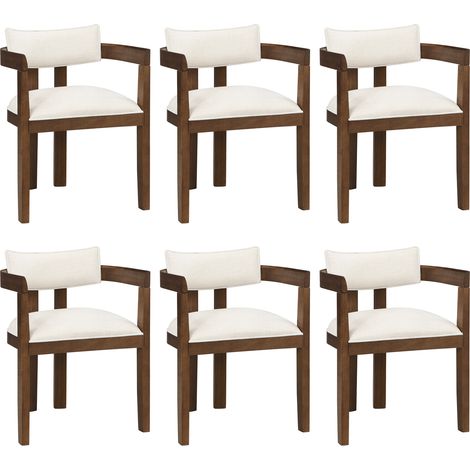 Lot de 6 chaises de salle à manger en tissu de lin, chaises couleur noyer avec structure en bois massif, design moderne et confortable. (1/5)