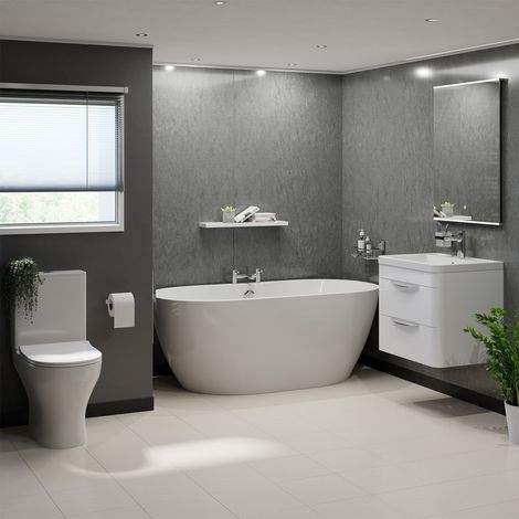 Harlow Gloss White 600mm Vanity and 1650mm Double Ended Freestanding Bathroom Suite (1/4)
