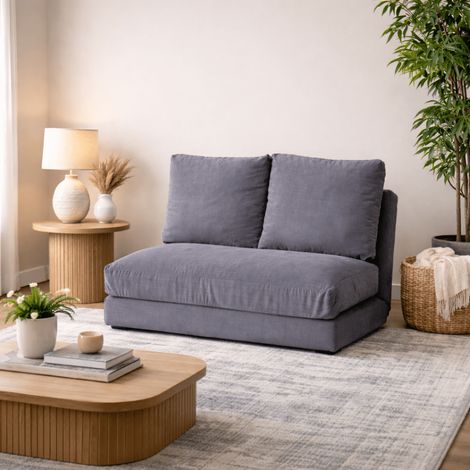 Schlafsofa Japandi-Zweisitzer aus grauem Stoff – niedrige