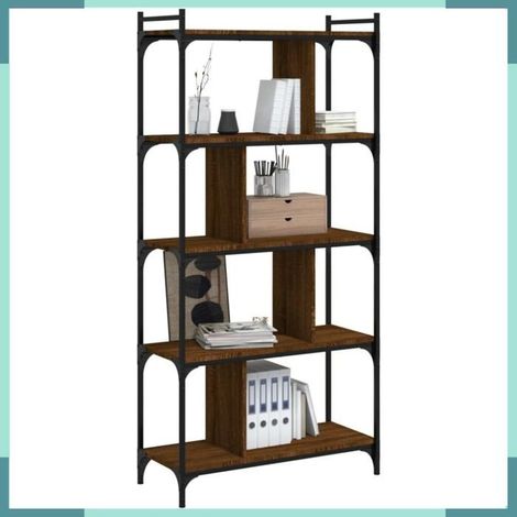 833944 Bibliothèque 5 niveaux chêne brun 76x32x158cm bois d'ingénierie (1/5)