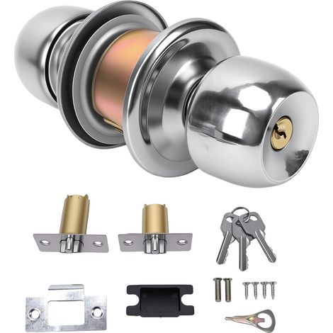 Poignée de porte ronde en acier inoxydable avec serrure à clé, robuste et sécurisée pour chambre et salle de bain (1/5)