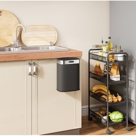 Poubelle de cuisine 5 L en acier inoxydable noire, couvercle à maintien ouvert OKMYHOME (1/5)