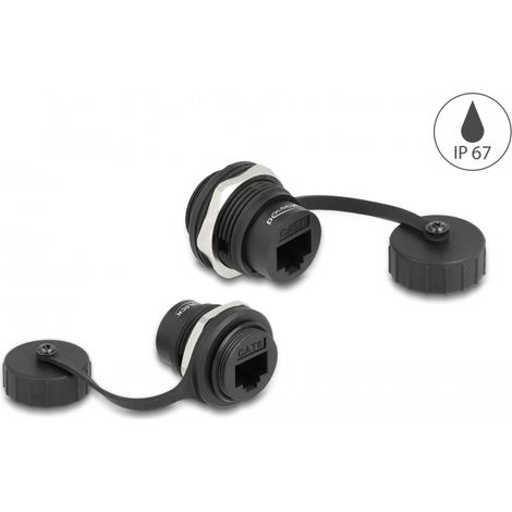 Delock Conector integrado RJ45 Cat.6 con tapa protectora IP67 resistente al polvo y al agua