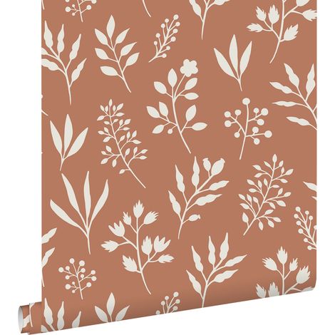 papier peint fleurs au style scandinave terracotta et blanc  - ESTAhome (1/5)