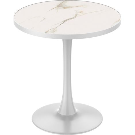 Sublimer Votre Coin Repas : Table Ronde Tulipe 70 cm en Pierre, Plateau Effet Marbre Résistant et Pied en Acier Doré (1/5)