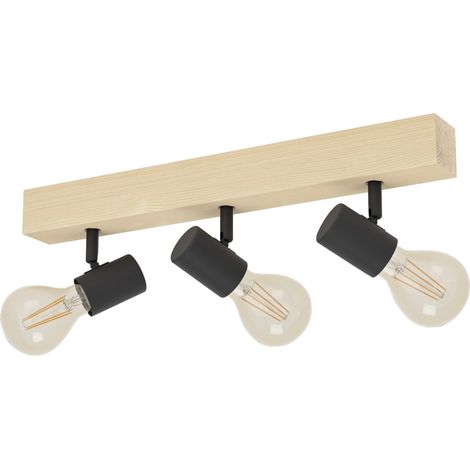Eglo 3er Spot Townshend 3 schwarz natur 48 x 5 cm E27 Deckenlampen & Kronleuchter