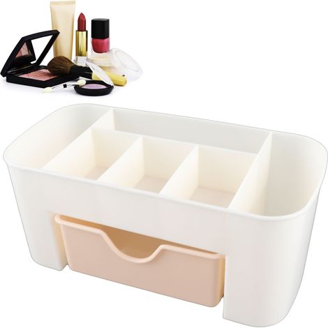 Organisateur de Cosmétiques PP Multifunctional Organiseur de Bureau avec 6 compartiments et un tiroir Rose Dimensions 20x10cm (1/5)