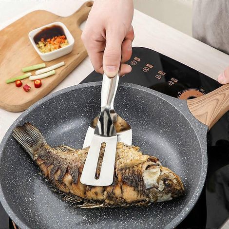 Spatule à steak frit en acier inoxydable, pince à barbecue, pince à poisson, pince à pain et à viande, ustensile de cuisine (1/4)