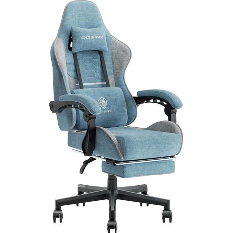 Bürostuhl Gaming Stoff Massage Kopfstütze Fußstütze Blau Normal (1/5)