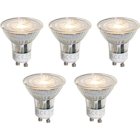 Set of 5 GU10 50mm Dimmable LED Bulbs Clear 4.5W 365 lm 2700K