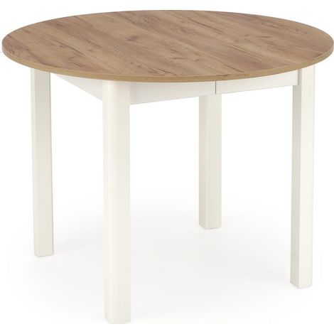 Table à manger ronde 100cm extensible avec plateau aspect chêne et pieds blancs CARENE (1/5)