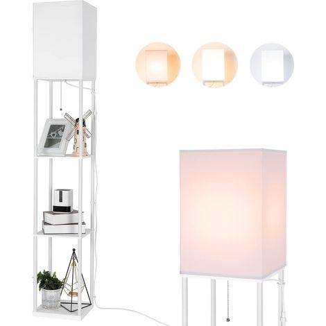 Lampadaire moderne avec étagère en bois, 3 températures de couleur à intensité variable, lampe sur pied en bois pour le salon, la chambre à coucher, le bureau, ampoule 9 W incluse (blanc) (1/5)